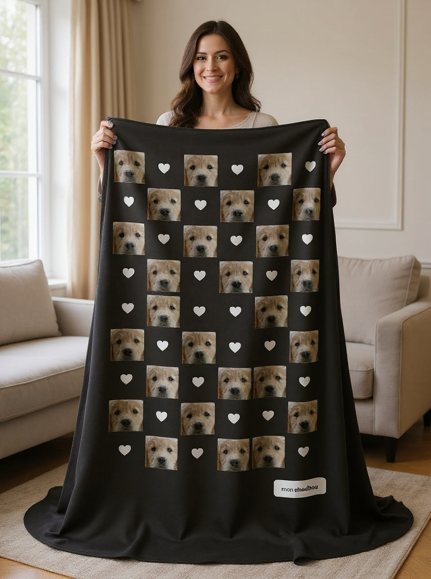 Plaid mosaïque chien tenu en grand — étiquette mon chouchou