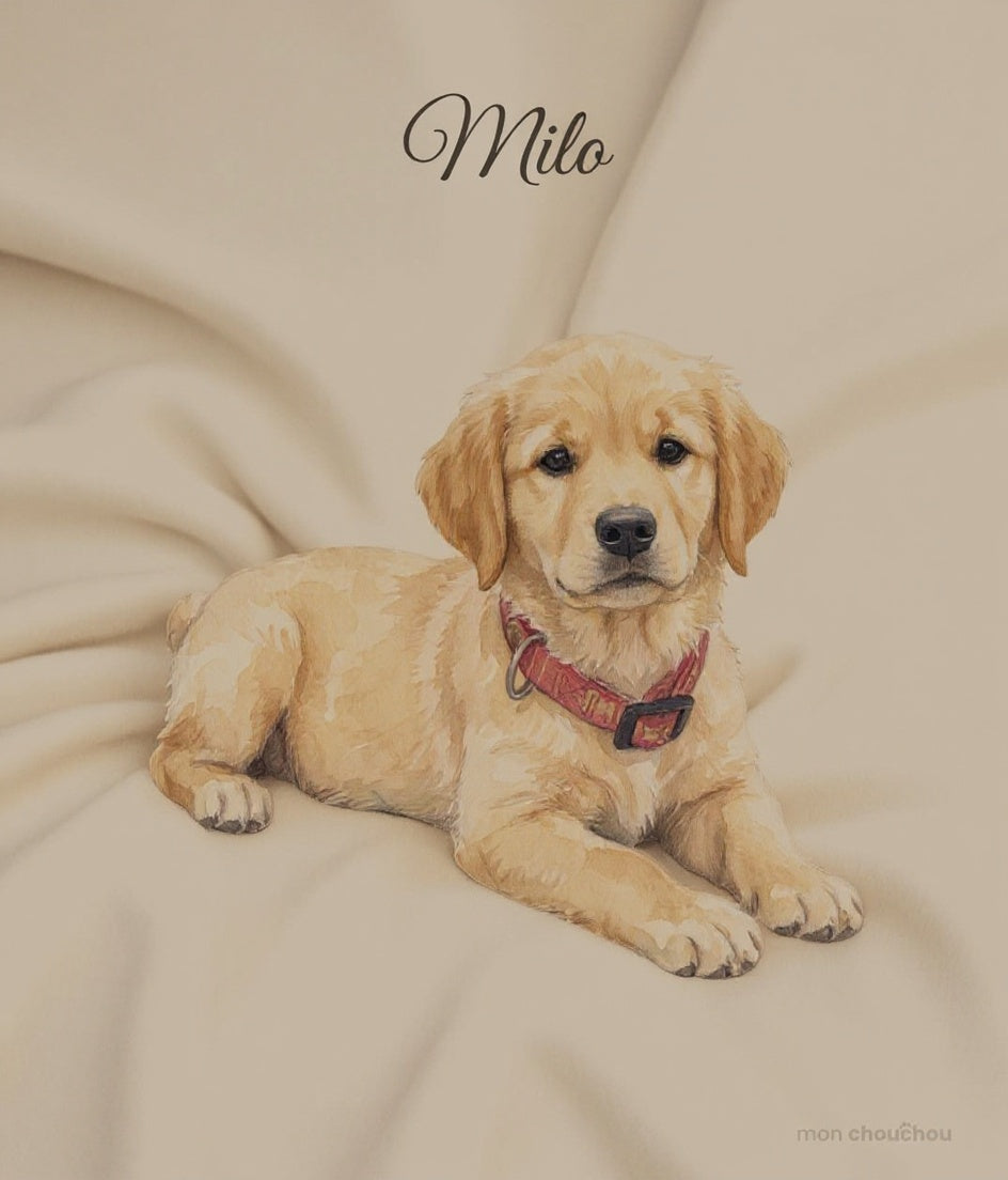 Portrait aquarelle de Milo sur couverture