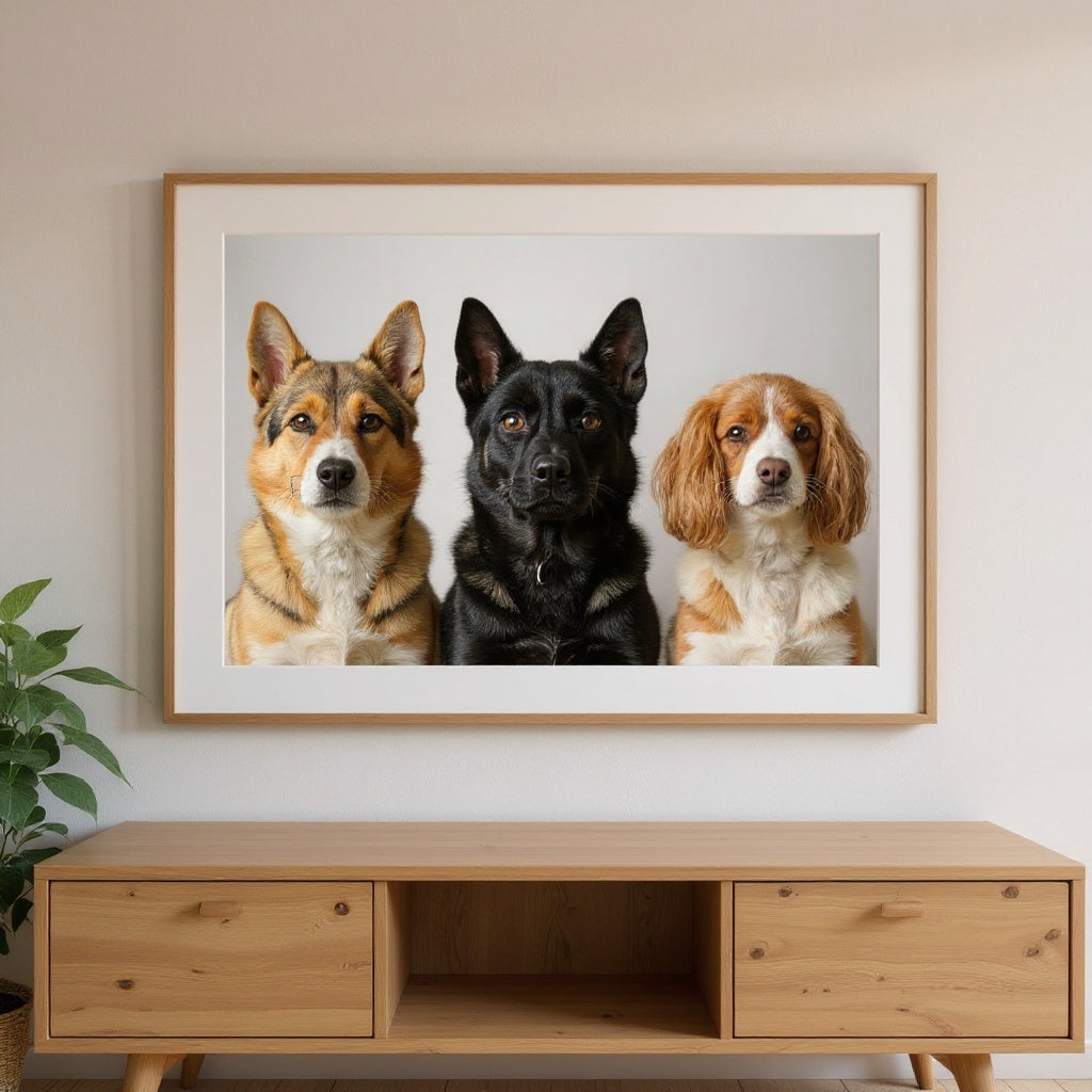 La Toile 3 Animaux — les têtes de vos trois chouchous, photo réaliste en situation