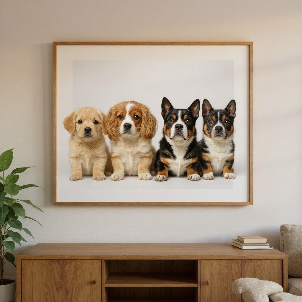 La Toile 4 Animaux — les têtes de vos quatre chouchous, photo réaliste en situation
